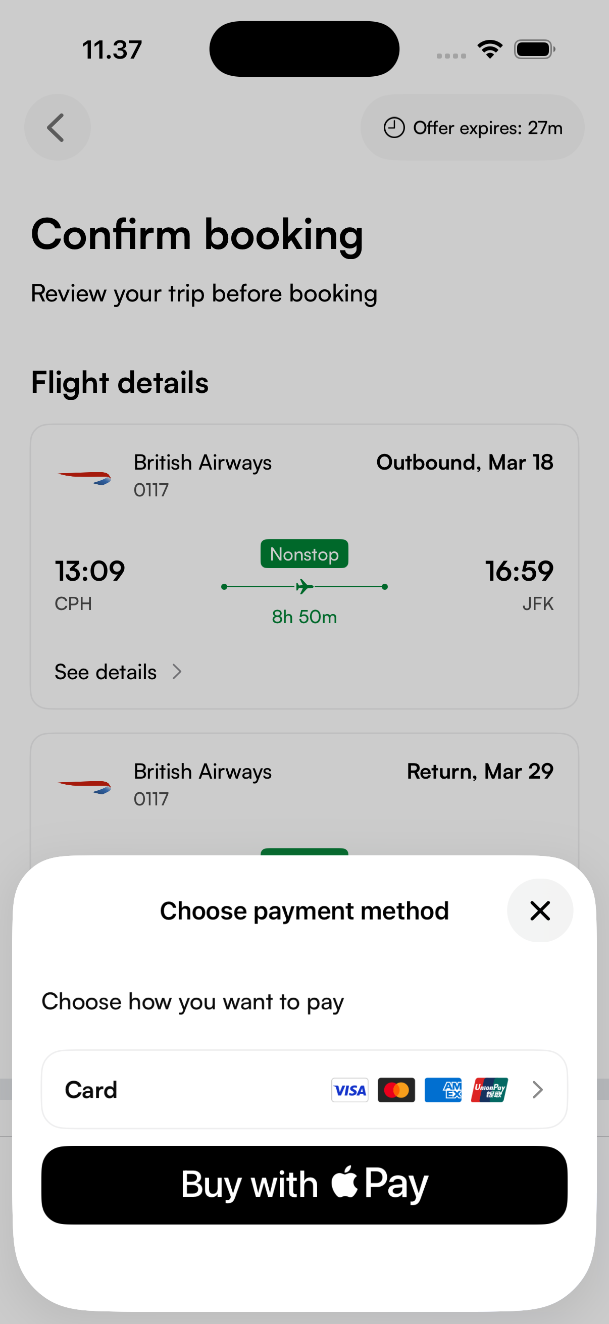 Booking a flight in the Toplu app